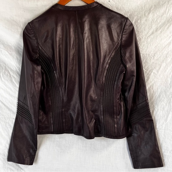 Tory Burch Leather Jacket Women Size 6 Oxblood Burgundy Zip Cropped Moto Coat - Picture 12 of 16